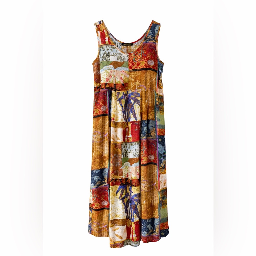 Vintage Jams World Asian Fusion Rayon Dress Made In Hawaii Wearable Art Small